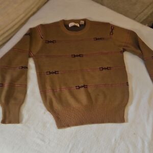 jason maxwell Brown Crewneck Sweater with Subtle Pink Stripe and Dark Accent